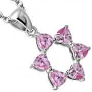 Heart Shape Pink CZ Star David Pendant, p345